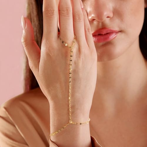 BAYLAY Hand Chain Bracelet, 14K Gold Plated Ring Bracelet Hand Chain Dainty Gold Bracelet for Women Trendy Finger Ring Slave Bracelets Hand Jewelry for Women Summer Beach Boho Gifts Trendy Stuff - color: Lips