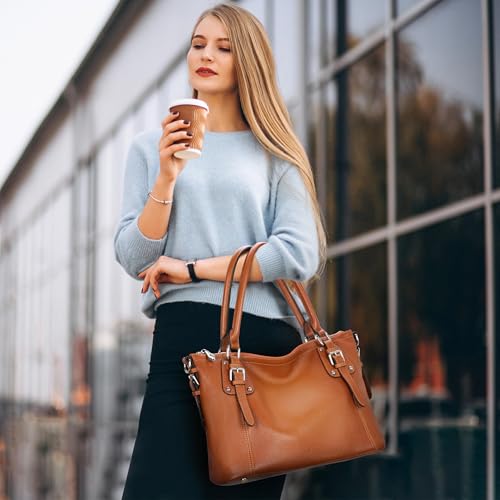 HESHE Genuine Leather Purses and Handbags for Women Tote Shoulder Bag Satchel Purse Top Handle Bags Hobo Crossbody Purse - color: Light Blue, size: Large