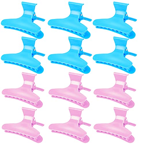 Ondder 12 Pack Butterfly Hair Clamps Clips Hair Claw Clips Salon Pro Section Clip for Styling Sectioning Cutting Coloring Hair Clips Hairdressing Salon Tool Hair Accessories for Women Girls - color: 6 Pink + 6 Blue