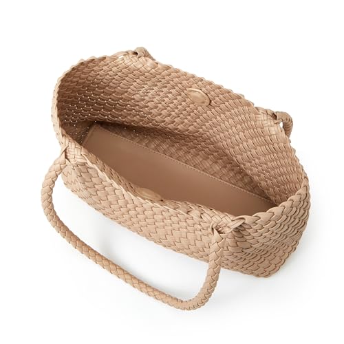 Woven Tote Bag for Women with Purse, Fashion Shoulder Hobo Underarm Bags, Large Woven Handmade Work Commuter Day Bags - color: White