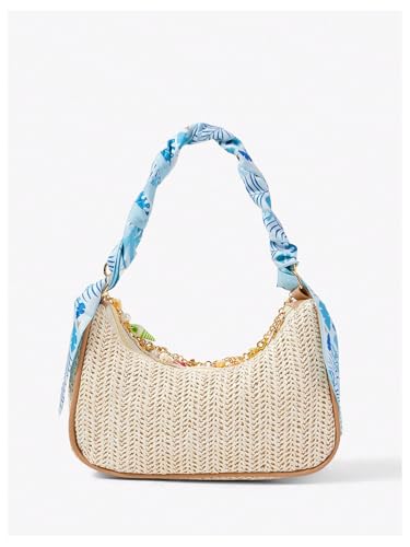 MakeMeChic Women's Straw Beach Purse Seashell Beaded Shoulder Handbags Summer Vacation Bags - color: Multicolor F