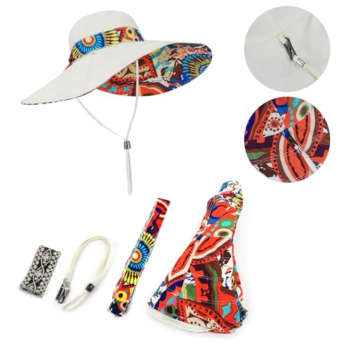 Women's Foldable Floppy Sun Hats Reversible Vacation Beach Cap Summer Wide Brim UPF 50+ Travel Fishing Bucket Hat - color: Beige
