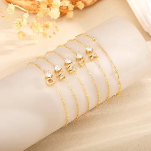 NECOCY Initial Heart Diamond Anklets for Women Waterproof, Non Tarnish 14k Gold Plated Letter Ankle Bracelets Dainty, Summer Beach Bikini Jewelry Gifts for Women - color: Gold