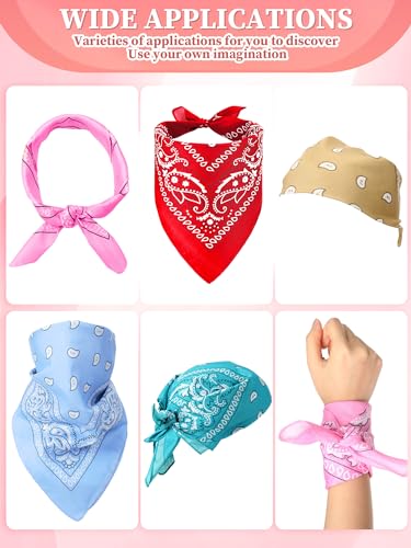 Unittype 48 Pieces Paisley Bandana Novelty Unisex Cowboy Headband Sports Bandannas Scarf Outdoor for Western Party Costume - color: Light Color, style: Classic