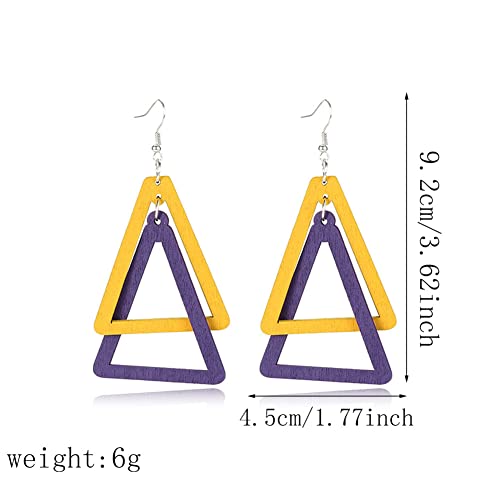 ANXIN Boho Personality Retro Tassel Rectangular Wooden Contrasting colors Earrings Chic Green Temperament Geometric Earrings Jewelry Gifts For Women - color: Yellow Purple Wooden Earrings