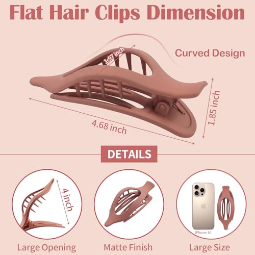 9 Pack Flat Hair Clips for Women, Matte Claw Clips for Thick & Thin Hair (Pink) - color: Pink-Regular