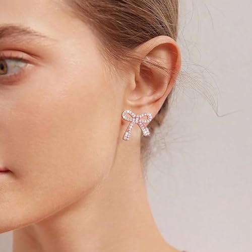 Rhinestone Bow Earrings for Women, Elegant Bridal Jewelry Statement Drop Dangle Earrings, Wedding Guest Dress Matching Accessories, Bridesmaid Gift, Sparkling Party Costume Outfit - color: A8:Red Bow Stud Earrings