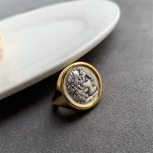 Antique Gold-Tone Hercules Rings for Women Men Unique Retro Pinky Signet Hip Hop Punk Finger Band Statement Thumb Middle Knuckle Ring Fashion Comfort Fit Personalise Greek Mythology Jewelry for Husband