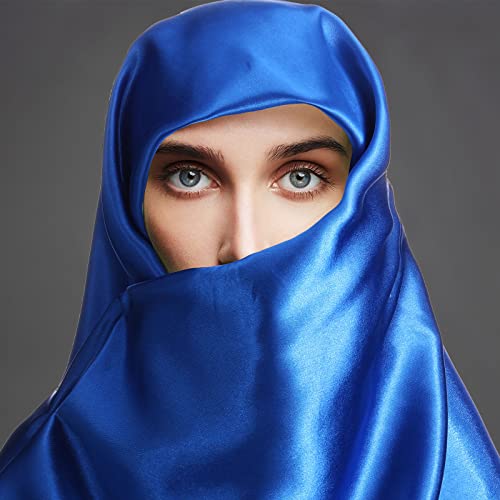 SATINIOR 35 Inch Silky Head Scarf 2 Pcs Large Square Neck Scarf Sleeping Hair Wrapping Satin Bandana for Women - color: Royal Blue, Brown, style: Classic