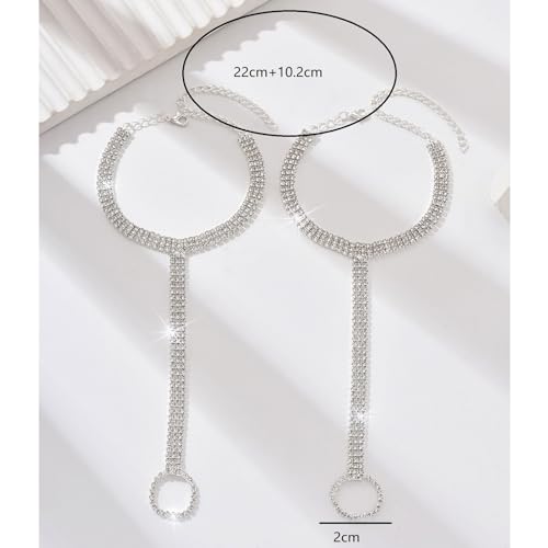 1Pair Multi-layered Rhinestone Foot Chain with Toe Jewelry for Women Wedding Bridal Crystal Barefoot Sandals Bikini Rhinestone Anklet Bracelet Foot Accessories Jewelry - style: Silver