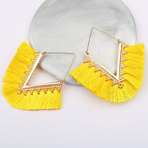 Tassel Hoop Earring Statement Thread Dangle Earrings Stylish Long Fringe Drop Earrings Lightweight Long Swingy French Hook Earrings for Women - color: A Yellow