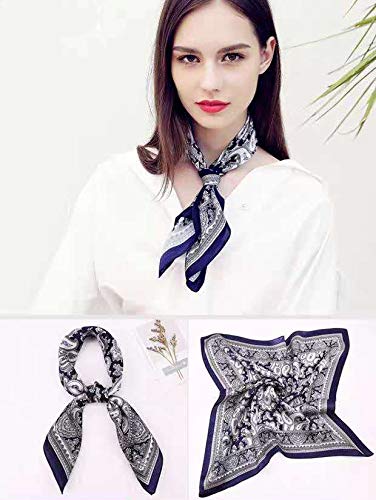 ANDANTINO 100% Mulberry Silk Scarf -21” Square Neckerchief with Gift Packed - color: Blue Paisley