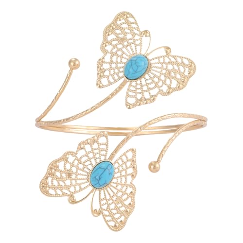 Gold Arm Cuff Bracelet Adjustable Upper Arm Cuff Bangle Butterfly Flower Bracelet Summer Beach Essentials Jewelry for Wome - style: turquoise+butterfly
