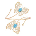 Gold Arm Cuff Bracelet Adjustable Upper Arm Cuff Bangle Butterfly Flower Bracelet Summer Beach Essentials Jewelry for Wome - style: turquoise+butterfly