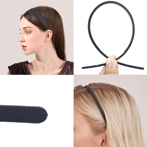 Set of 8 Non Slip Plastic Headbands for Women Men Teen and Girls, Black Nubuck Material Hair Bands, Wide and Skinny Head Bands with Teeth Comb (8 Styles) - size: 1 Count (Pack of 8)