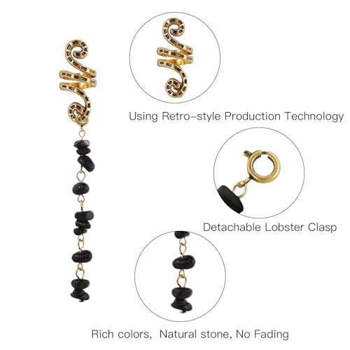 12 Pcs Detachable & Customizable Natural Stone Tassel Hair Charms | Crystal Beaded Braid Accessories | Dreadlock Hair Jewelry for Women