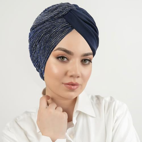 XYIYI Chemo Headwear Turban for Women, Cancer Patients Head Wrap Cover Hat for Hair Loss - color: Navy Blue