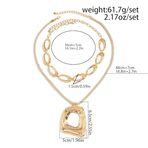 Chunky Necklace Stack Big Statement Necklace for Women Layered Large Oval Circle Cross Necklaces Stackable Boho Necklaces for Women Chunky Jewelry - style: A - oval