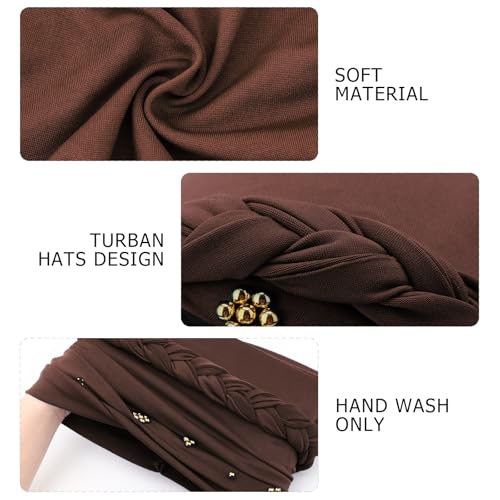 African Women Turban Caps Pre-Tied Twisted Turbans Head Scarf for Women Hair Wraps Cover Beanie Cancer Chemo Headwear - color: 1 Pack Twisted Braid: Gold Bead Coffee
