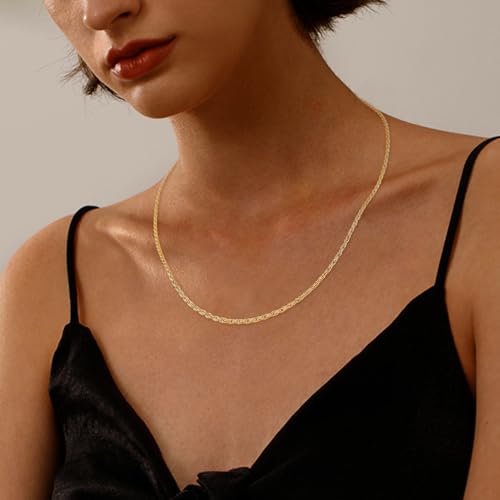 Jewlpire 18K Gold Plated 925 Sterling Silver Chain Necklace for Women, 1.35mm Rope Chain Necklace for Women Men Super Shiny & Durable Women's Chains Necklaces 16 18 20 22 24 26 Inch - color: 18k Gold Plated, size: 20 Inch