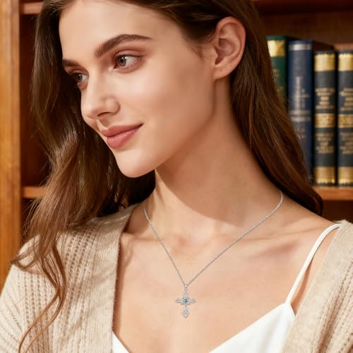 Cross Necklace 925 Sterling Silver Turquoise Christian Pendant Religious Cross Jewelry Christmas Gifts for Women Men - style: Celtic A