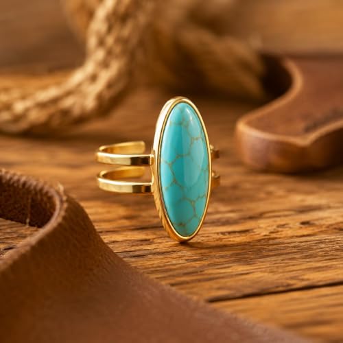 Turquoise Ring Boho Western Jewelry Chunky Thumb Statement Ring Dainty Simple Finger Open Jewelry Gift for Women Boho Dresses Accessories - color: A1:turquoise rings