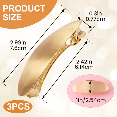 HINZIC 3pcs Oval Hair Barrette, Non-Slip Large Hair Clip for Women, Vintage French Wedding Prom Formal Hairpins Accessories for Thick Thin Long Short Curly Straight Hairstyles- Gold - color: Gold-3pcs