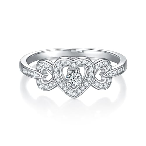 MINDDHA 14K Gold/White Gold Plated Rings- Cubic Zirconia Simulated Diamond Band For Wedding- Love Infinity Silver Gold Rings for Women- 2mm Band Size 4-12 - color: Silver