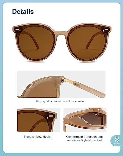 SOJOS Sunglasses Womens Trendy 2025 Classic Round Retro Vintage Shades Large Frame Sunnies SJ2067 - color: Jelly Brown