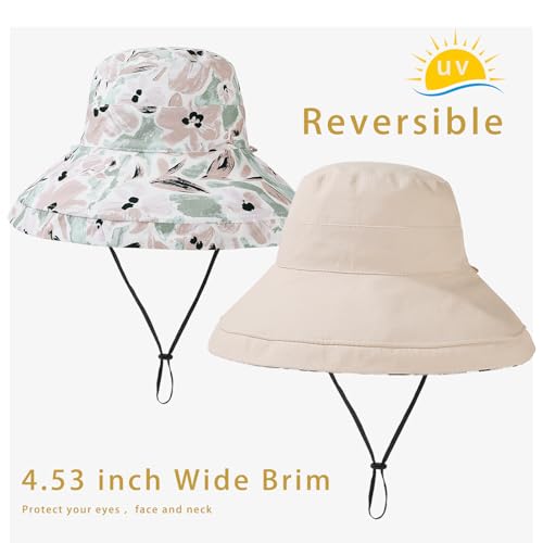 vidsel Womens Sun Hats Wide Brim Reversible Bucket Cotton Hat Packable Summer Travel Cap with Hat Clip,UV Protection - color: Beige, size: Medium