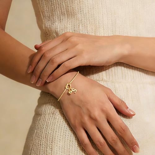 M MOOHAM Knot Initial Bracelets for Women Teen Girls 14K-Gold-Plated Dainty Initial Bracelets for Women Heart Letter Bracelet Jewelry Personalized Bridesmaid Proposal Gifts - color: D