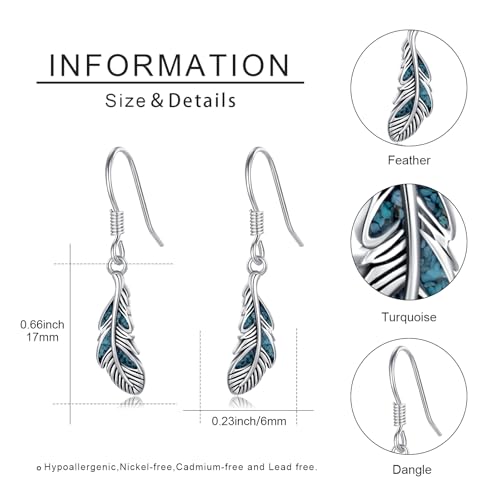 Western Earrings for Women 925 Sterling Silver Turquoise Western Country Dangle Drop Earrings Country Jewelry Gifts for Cowgirl Cowboy - style: Feather-A