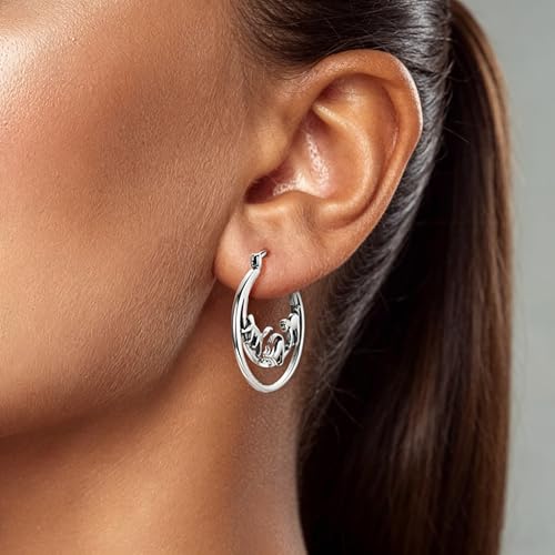 NARMO 925 Sterling Silver Hoop Earrings for Women Hypoallergenic Lightweight Simple Huggie Hoop Earrings Twisted Hoop Earrings Colorful Cubic Zirconia Hoop Earrings Rainbow Hoop Earrings - color: Cat Life