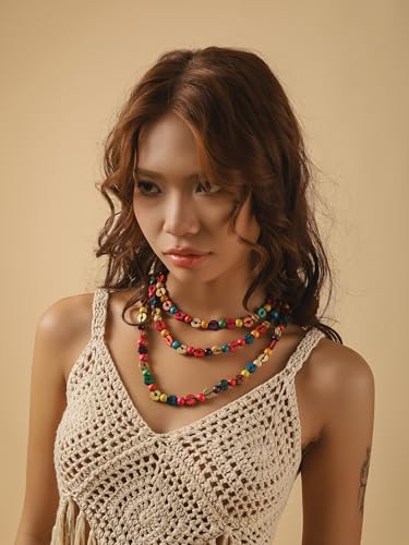 MINACHI Colorful Irregular Beaded Long Necklace, Coated Reflective Glass Beads, Bohemian Vintage Chunky Costume Jewelry for Women - style: Necklace NECK.007
