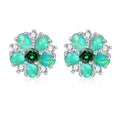 CiNily Flower Earrings,Opal Stud Earrings Sterling Silver or White Gold/Rose Gold Plated Ladies Flower Stud Earrings Cute Unique Earrings for Girls - color: Green Opal