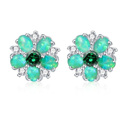 CiNily Flower Earrings,Opal Stud Earrings Sterling Silver or White Gold/Rose Gold Plated Ladies Flower Stud Earrings Cute Unique Earrings for Girls - color: Green Opal
