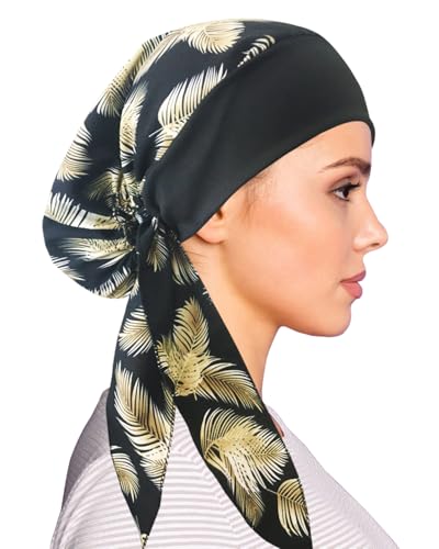 Chemo Headwear for Women Head Scarf Headwraps Silky Soft Turbans for Women Cancer Hats Chemo Beanie Coverings Scarves - color: B Black Feather
