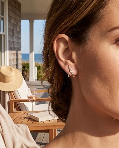 Gold Earrings for Women Trendy,14K Gold Stud Earrings Dainty Earrings Simple Minimalist Cubic Zirconia Diamond Gold Earrings Hypoallergenic Earring for Women Gifts - color: Sloane Pave & Rose Gold