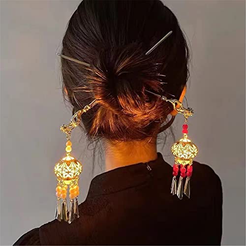 Lantern Light Tassel Hairpin Hair Stick Chinese Coiled Hair Antique Hair Pin Hair Accessories for Women White Bead 1pc - color: White Bead