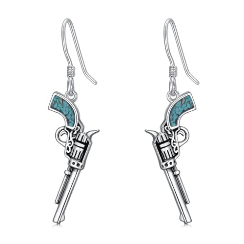 Western Earrings for Women 925 Sterling Silver Turquoise Western Country Dangle Drop Earrings Country Jewelry Gifts for Cowgirl Cowboy - style: Gun