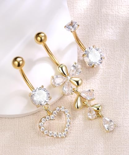 Shakalaka Dangle Belly Button Rings Piercing Jewelry for Women Surgical Stainless Steel Navel Dangly - color: Gold
