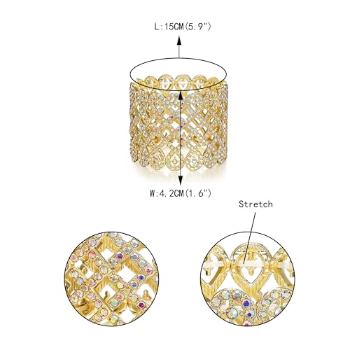 EVER FAITH Art Deco Love Knot Wide Stretch Bridal Bracelet Austrian Crystal - color: Iridescent AB Gold-Tone