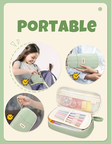 SUNEE Cute Pencil Case, Aesthetic Pen Pouch, Colored Large Pencil Bag with Zipper, Kawaii Stationery Storage and Organizer, School Supplies for Teen and Adult Girls, Green - color: Green