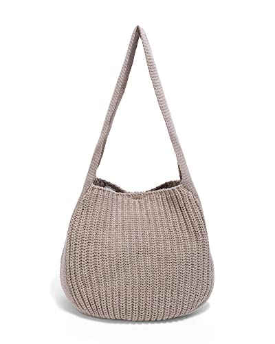 ENBEI Women's Crochet Tote Bag Knit Shoulder bag,Aesthetic Bag,Cute Eco-Friendly Tote for Travel,Daily Use,Gift Box Packaging - color: Khaki