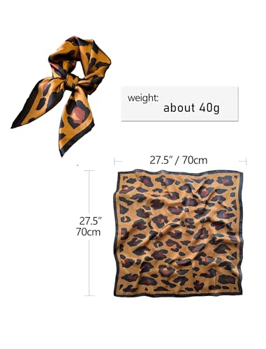 CHUNG Women's Scarf Hair Bandanas Square 27.5" Satin Wrap Fashion Pattern Scarves Emulation Silk Handbag Ribbons Necktie - color: Coffee Leopard