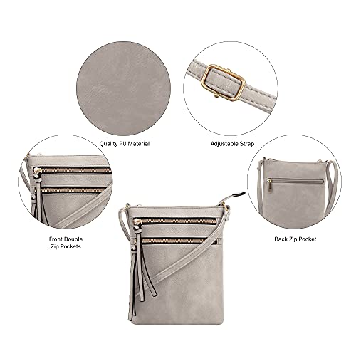 DELUXITY Crossbody Purse Bag Shoulder Bag Multi Pocket Zipper Purse - color: Grey