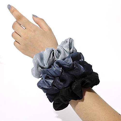 Silk Satin Scrunchies Women Hair Ties - Ivyu Big Scrunchy Ponytail Holder No Crease Hair Bands Soft Elastic No Hurt Your Hair for Vsco Girl Women Blue - color: Mixed