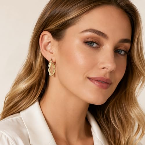 Gold Hoop Earrings for Women 14K Gold Earrings for Women Thick Large Earrings Gold Huggie Earring Womens Lightweight Hypoallergenic - color: Gold