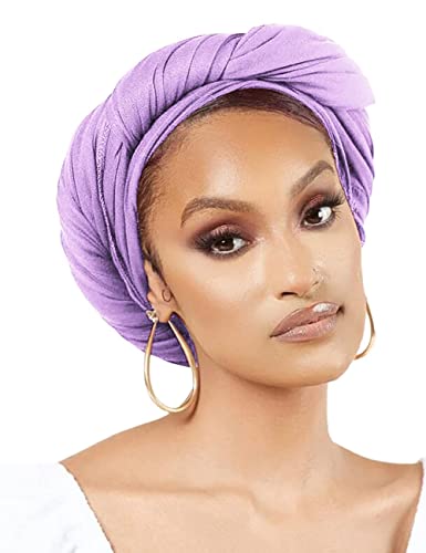 Nonbongoy Head Wraps for Black Women Stretch Headwraps Large Hair Wraps Hijab Scarves for Muslim Head Scarf Turban Headbands - color: 1-light Purple Headwrap