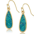 Teardrop Dangle Earrings for Women with Simulated Druzy Stones, in Gold or Rose Gold Tone - color: Gold - Blue Green Stone